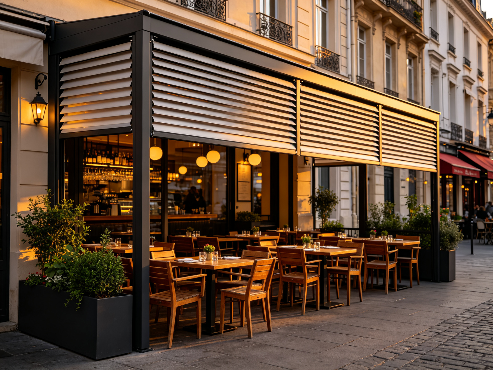 Louver pergola over a restaurant terrace