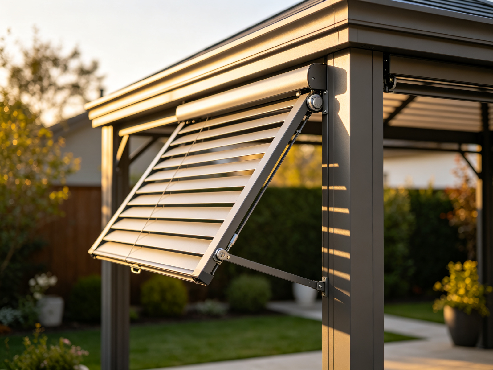 Close-up of aluminum louver mechanism